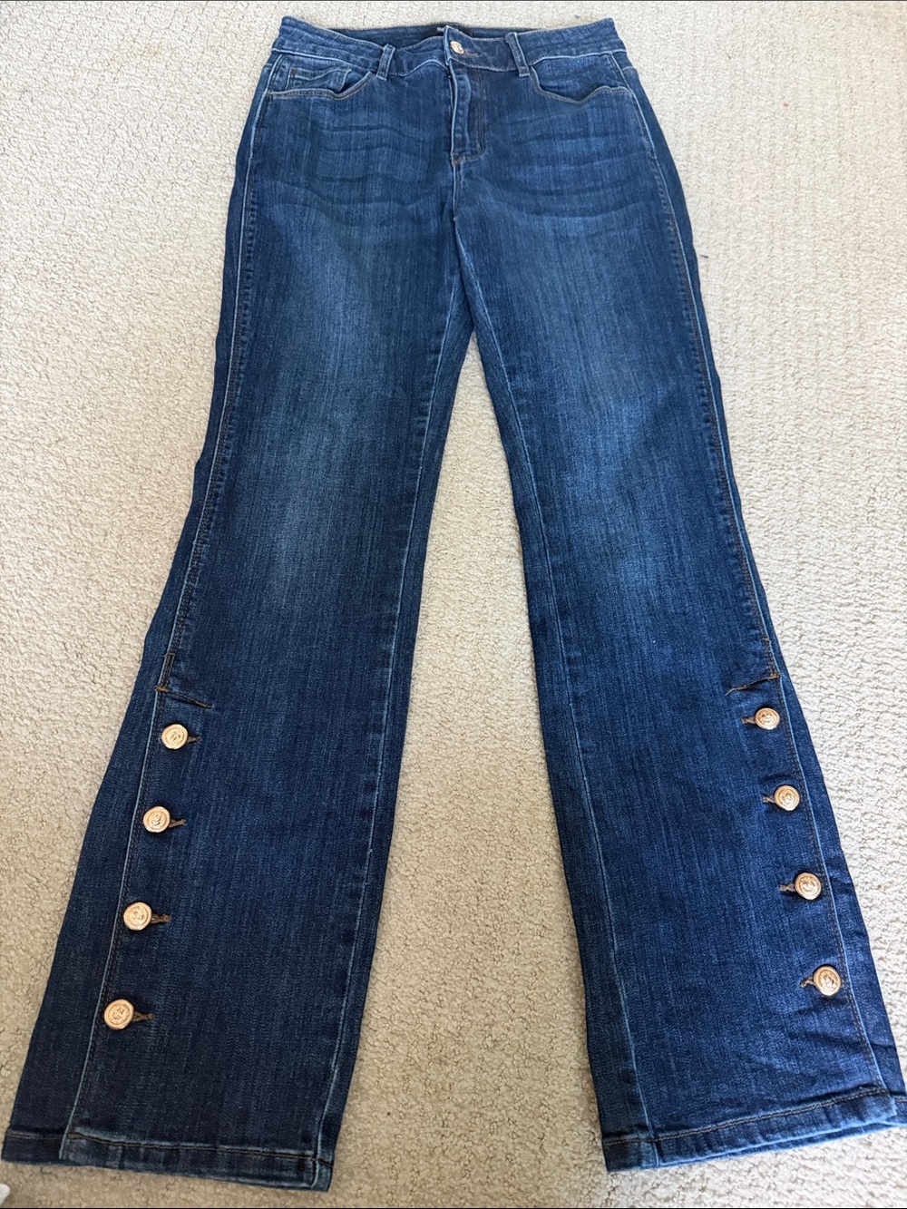 Women’s Dark Indigo Flare Jeans with Side Buttons
